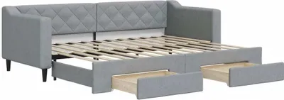 Produktbild von vidaXL Tagesbett Ausziehbar mit Schubladen Hellgrau 80x200 cm Stoff