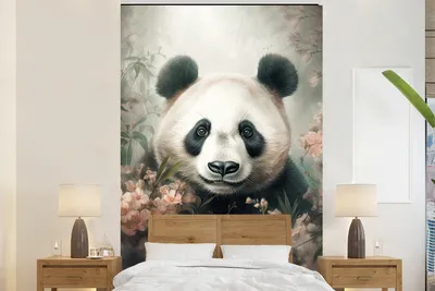 Produktbild von MuchoWow® Fototapete für Wohnzimmer oder Schlafzimmer Wandtapete Vinyl Motivtapete Panda - Tiere - Pflanzen - 225x350 cm - Schlafzimmer tapete