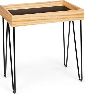 Obrázok produktu pre Besoa Lyon konferenčný stolík, servírovací stolík, odnímateľný podnos: melamín/MDF s dubovou dyhou, rám: oceľ, nosnosť: 50 kg, rozmer: 52 x 56 x 33,5 cm (ŠxVxH), farba: čierna / dub.