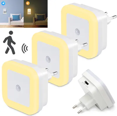 Produktbild von 3 sztuki Gniazdo lampki nocnej LED z czujnikiem ruchu Czujnik zmierzchu z 2 trybami Lampka nocna do przedpokoju Sypialnia Pokój dziecięcy Kuchnia Schody