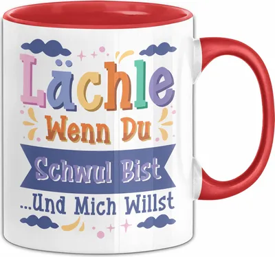 Produktbild von LGBTQ Tasse Geschenk Lesben Schuwle Geschenkidee Gay Pride Lächle Wenn Du Schwul Bist Und Mich Willst Kaffee-Becher (Rot)