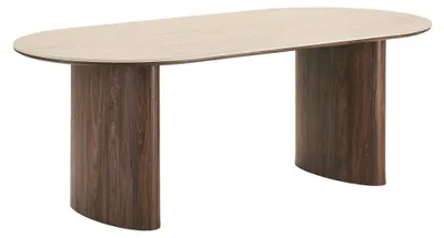 Productafbeelding van Minamata eetkamertafel 100x210cm, keramisch tafelblad travertin, walnootdecor.