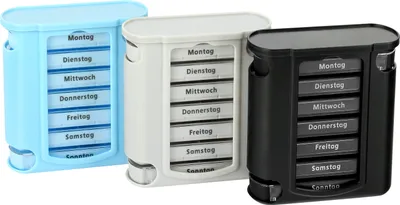 Produktbild von Schramm® 3 Stück SONDERPOSTEN Tablettenbox blau, grau, schwarz Pillen Tabletten Box Schachtel Tablettendose Pillendose Pillenbox