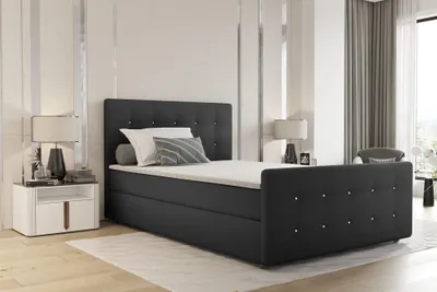 Produktbild von Boxspringbett Schlafzimmerbett MARKOS 200x220cm Stoff Soro Dunkelgrau inkl. Topper