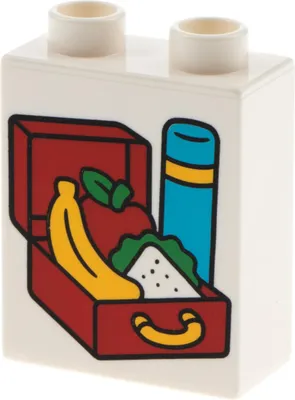 Produktbild von 1x Lego Duplo Motiv Stein 1x2x2 weiß Lunchbox Banane Sandwich Flasche 4066pb623