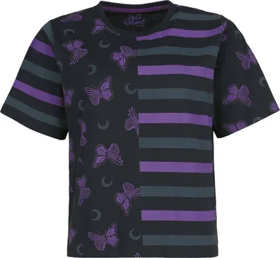 Produktbild von Full Volume by EMP Damen schwarzes T-Shirt gestreift mit Siebdruck L