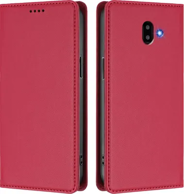 Produktbild von Handyhülle für Samsung Galaxy J6 Plus, Kunstleder Klapphülle Stoßfeste Magnetische Hülle mit Ständer Rot