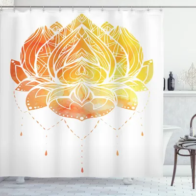 Obrázok produktu pre ABAKUHAUS Etnický sprchový záves, štýlový farebný lotosový kvet s boho vzormi na akvarelovom pozadí, 175 x 200 cm, viacfarebný