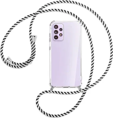 Produktbild von Handykette Backcover-Schutzhülle mit Band (Metall silberfarben) für Samsung Galaxy A33 5G - schwarz/weiß gestreift