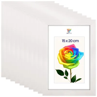 Produktbild von MG Design 10er Set Bilderrahmen 15 x 20 cm - Fotorahmen mit Weiß Echtholzrahmen und bruchsicherem Acrylglas, Hoch & Quer zum Aufhängen, zum Aufstellen