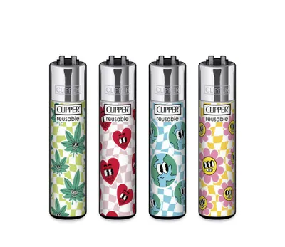 Produktbild von Clipper Feuerzeug 4er Set Micro Happy Weed