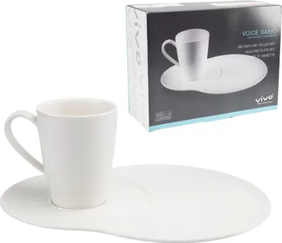 Produktbild von Set Tasse mit Untertasse und Teller weißes Porzellan VOICE BASIC 310 ml