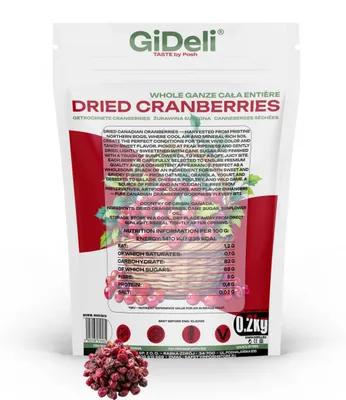 Produktbild von Cranberries Getrocknet 200g Saftig Ganze Beeren Vegan Snack Müsli Backen GiDeli