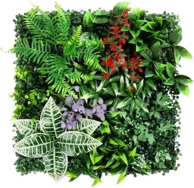 Produktbild von 50x50cm Pflanzenwand Grasbild Kunstpflanze mit Stern Blüten für Innen Außen
