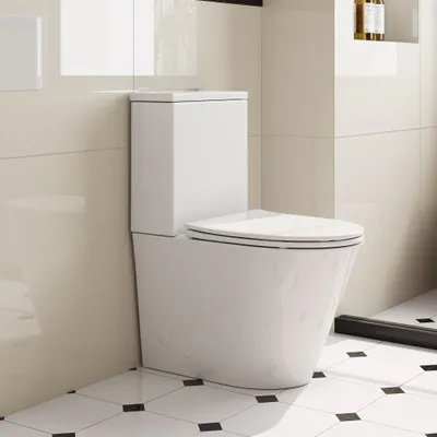 Produktbild von HOROW Spülrandlos Stand WC mit Spülkasten Komplettset, Keramik Stand Toilette mit Zwei-Mengen-Spülsystem, mit Toilettendeckel mit Absenkautomatik