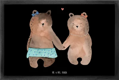 Produktbild von Mr. & Mrs. Panda Gummimatte Bär Freundin 60 x 90 cm - Schwarz - Geschenk, Fußabstreifer, Bodenvorleger, bodenmatte, Teddy, Schmutzfangmatte, fußmatte, Schmutzmatte