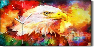 Produktbild von Leinwand Wanduhr Wandkunst Uhr 60x30 Kunst Architektur Vogeladler Stadtraum - weiße Hände