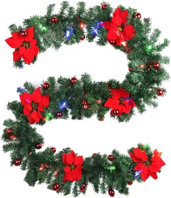 Produktbild von Weihnachtsgirlande 9ft für drinnen und draußen - Weihnachtsfeier Wand Treppendekoration mit Lichtbeeren