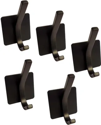 Produktbild von 5er Set Doppelhaken ohne bohren für Bad & Küche - Mehrzweckhaken [selbstklebend] - Handtuchhalter | 45x45 mm Klebehaken aus Edelstahl | Bademantelhaken Rostfrei | Kleiderhaken zum Kleben [schwarzmatt]