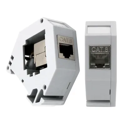 Produktbild von ARLI 2x Keystone CAT8.1 RJ45 Buchse Modul Metall geschirmt inkl. Hutschienenadapter Set