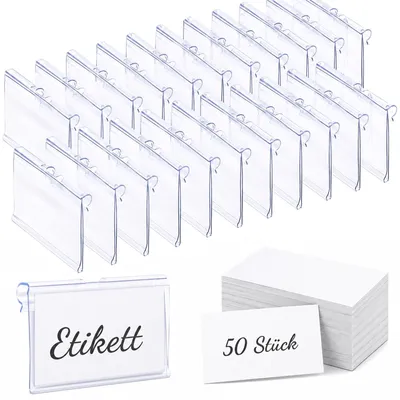 50 Etikettenhalter, transparent, 6x4,2 cm, für Drahtregale