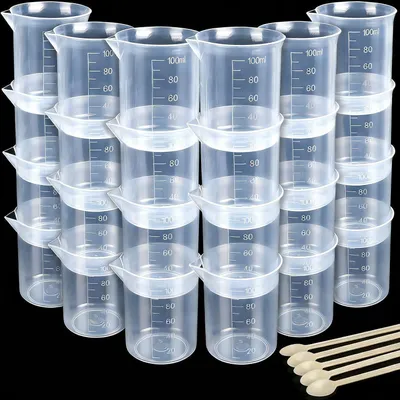 Image de Verre doseur de 100 ml, lot de 24, avec agitateurs, transparent, gradué, pour résine époxy