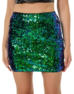 Produktbild von Paillettenrock Damen Glitzer Rock Kurz y Minirock Elastische Taille Hüftrock