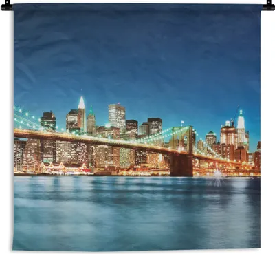 Produktbild von MuchoWow® Wandteppich Wandbehang New York - Brücke - Architektur - Brooklyn - Licht 90x90 cm Tapisserie Dekoration Wandtuch - Wandaufhänger
