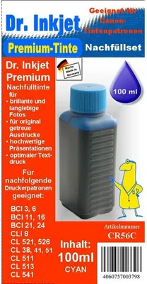 Produktbild von CR56C - cyan - Dr.Inkjet Premium Nachfülltinte 100ml für Canon Druckerpatronen