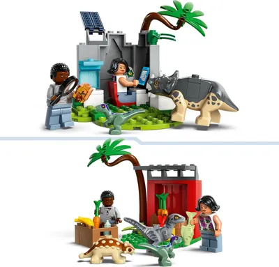 Produktbild von LEGO Jurassic World Rettungszentrum für Baby-Dinos, Set mit kleinen Dinosaurier-Figuren, darunter Triceratops, Ankylosaurus und Velociraptor, Geschenk zum Bauen für Jungs und Mädchen ab 4 Jahren 76963