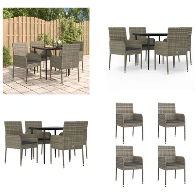 Produktbild von vidaXL 5 tlg. Garten Essgruppe mit Kissen Schwarz und Grau Poly Rattan - Garten Essgruppe - Garten Essgruppen - Essgruppe - Essgruppe Terrasse