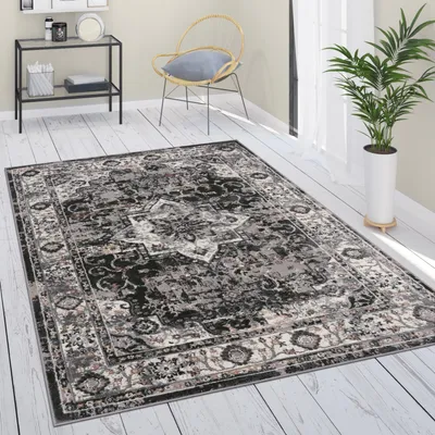 Produktbild von Teppich Wohnzimmer Kurzflor Vintage Orientalisches Florales Muster Mandala Bordüre Grösse 80x150 cm