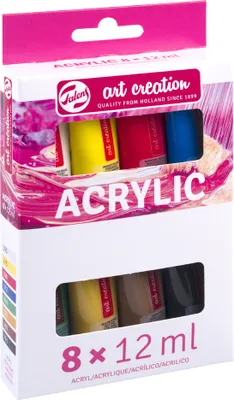 Produktbild von Talens Acrylfarbe Set | 8 x 12 ml, 12 ml, Schwarz, Braun, Cyan, Grün, Magenta, Weiß, Gelb, Tube, Wasserfest