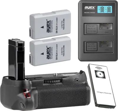 Produktbild von Batteriegriff Set für Nikon D5500 D5600 + IR-Fernauslöser + 2x EN-EL14 Akku + 1x USB Dual Ladegerät
