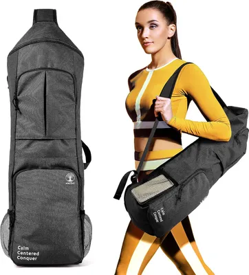 Productafbeelding van Draagtas voor yogamatten met rugzakfunctie, vakken en flessenhouders, geschikt voor matten tot 26 inch breed