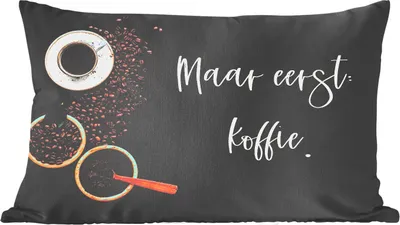 Produktbild von MuchoWow® Zierkissen Sofakissen Wohnzimmer Dekokissen 60x40 cm Espressotassen - Kaffee zuerst - Zitat - Sprichwort - Kopfkissen - Polster mit Foto