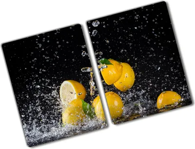 Produktbild von Tulup Glas Herdabdeckplatte - 2x40x52 cm - Glaskeramikkochfeld-Abdeckung Spritzschutz Glasabdeckplatte Kochplattenabdeckung und Schneidebrett - Zweiteilig - Essen & Getränke - Zitronen und Wasser - Gelb