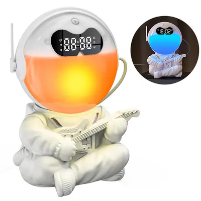 Produktbild von Astronaut sonnenaufgangswecker, wecklicht mit bluetooth musikbox, nachtlicht, weißes braunes rosa rauschen, schlafhilfe
