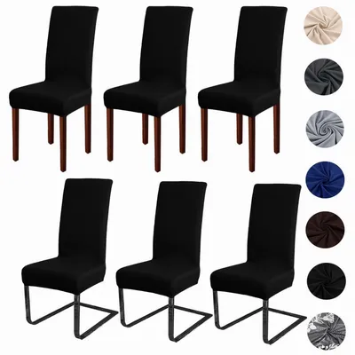 Produktbild von Stuhlhussen 6er Set Stretch Abnehmbar Waschbar Elasthan Schwarz 45x45x65cm