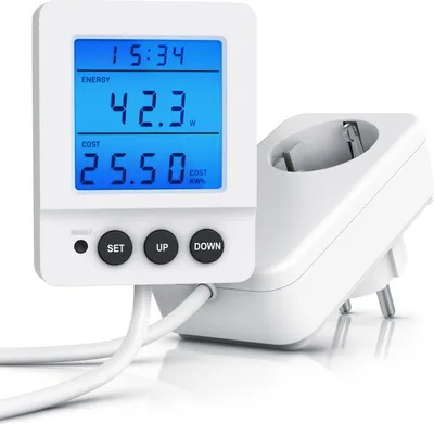 Produktbild von Bearware Energiekostenmessgerät digital, Strommessgerät, Stromzähler Steckdose, Stromverbrauchszähler, kabelgebundenes seperates Display, 3680 Watt, LED beleuchtet