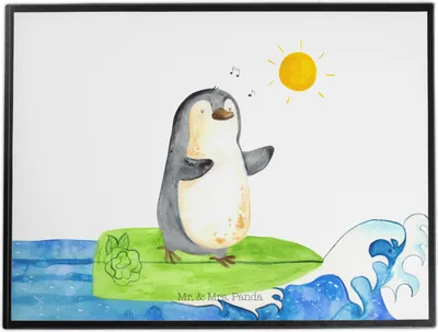 Produktbild von Mr. & Mrs. Panda schreibtischunterlage Pinguin Surfer - Weiß - Geschenk, Urlaub, Optimistisch, tischauflagen, Portugal, Schreibunterlage, schreibtischunterlagen, Hawaii