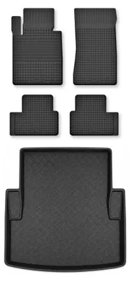 Image de Tapis en caoutchouc + bac de coffre pour BMW Seria 3 E90 2004-2011 (berline) – 5 pièces, noirs, semi-universel, adapté