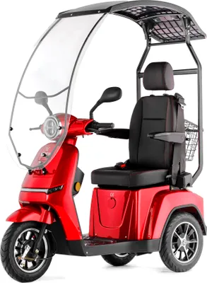 Produktbild von Elektromobil Veleco Turris mit Kapitänssitz und Dach - 800W - Seniorenmobil - Fertig montiert und fahrbereit - LED - Hohe Rückenlehne (Rot)