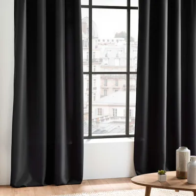 Verdunkelungsvorhang mit Ösen, Schwarz, 140x260 cm, Polyester