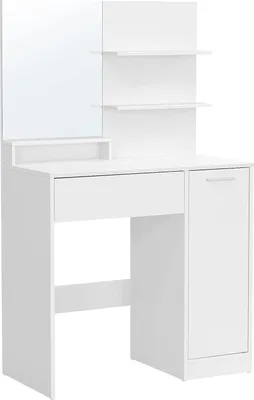 Produktbild von VASAGLE Schminktisch, Schminktisch, Schminktisch, Schminktisch mit Spiegel, 1 Schublade, 2 Einlegeböden, Aufbewahrungsschrank, Make-up Organizer weiß