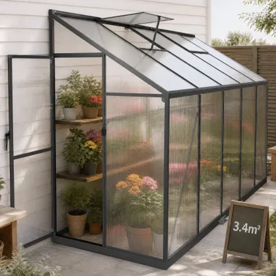 Productafbeelding van YARDIN Tuinkas, 305x110x195 cm, kas, plantenkweekkas met polycarbonaatplaten, winterkas voor planten in potten, tuinkas, 3,40 m²