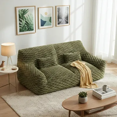 Produktbild von CHITA Sofa aus Fleece, platzsparend, Vakuum-Kompression, Couch 2-Sitzer inkl. 2 Kissen & 1 Decke, kein Aufbau erforderlich