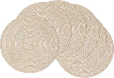 Image de Lot de 6 nappes rondes tissées, nappes rondes en coton de 38 cm, résistantes à la chaleur et antidérapantes, lavables, pour table de salle à manger (beige)