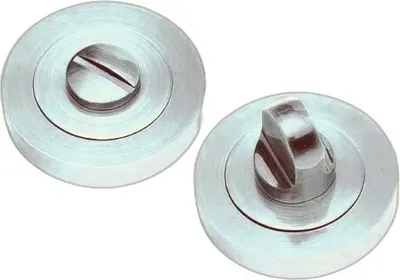 Two silver-colored door lock mechanisms, one with a screw and the other with a knob, are shown against a white background.