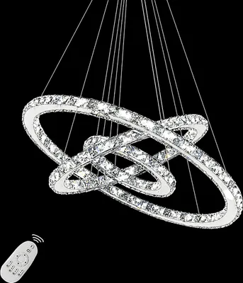 Produktbild von UISEBRT 96W LED Kristall Design Hängelampe Drei Ringe Dimmbar Deckenlampe Pendelleuchte Kreative Kronleuchter
